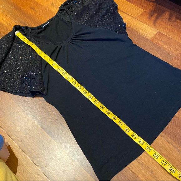 Sparkly Flutter Sleeve Top, Black Sequins, Deep Scoop Neck Blouse - Picture 7 of 8